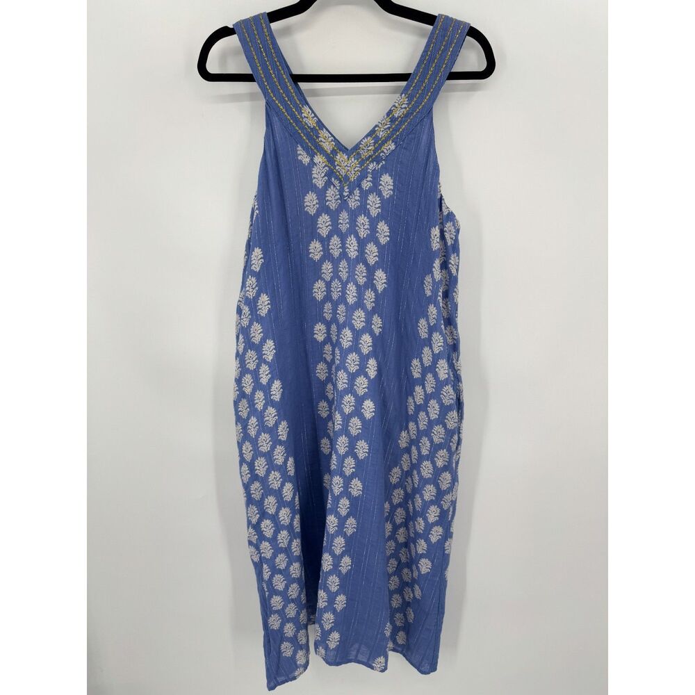 COREY LYNN CALTER Blue White Floral Halter Top Boho Midi Dress Size Small S